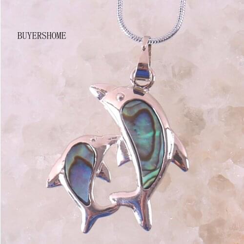 Free Shipping Fit Making Necklace Earrings Natural Dolphins Blue New Zealand Abalone Shell Pendant 1Pcs with Chain 18inches K112
