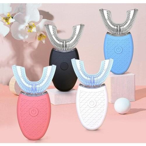 Wireless 360 Degrees Sonic Electric Toothbrush Automatic Nano Silicone U Type Tooth Brush 4 Modes Tooth Whitening Blue Light