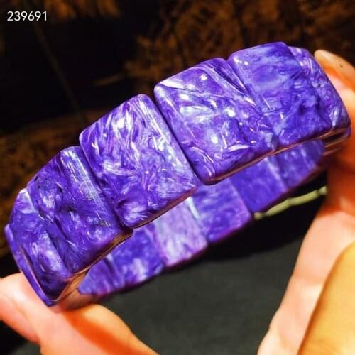 Genuine Natural Purple Charoite Rectangle Beads Bracelet Women Men Russia 16.8x12.5x6.6mm Charoite Fashion AAAAA