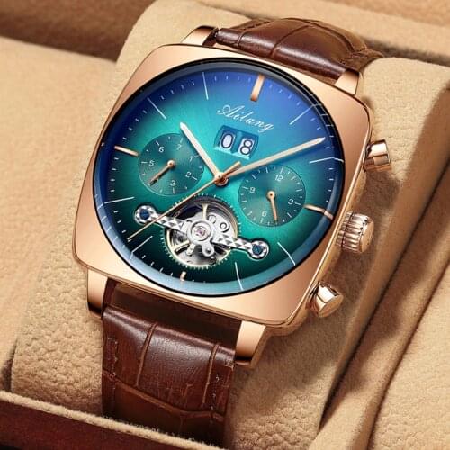 AILANG 2021 New Men Square Watch Hollow Tourbillon Automatic Mechanical Multifunction Luminous Waterproof Business Watches 8622
