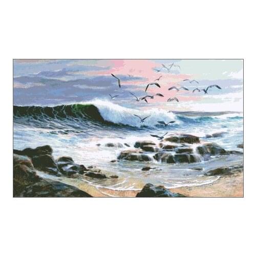 Seagulls flying by the sea Waves Cross Stitch Kits Needlework 14CT Unprinted Embroidery Top Quality DIY Handmade Decoration