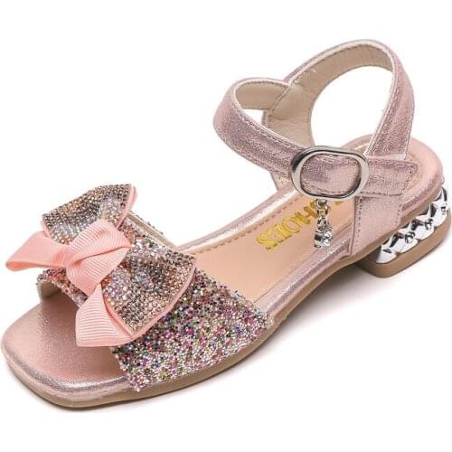 COZULMA Kids Girls Hook & Loop Glitter Butterfly-Knot Beach Sandals For Children Non-slip Summer Shoes Size 26-36