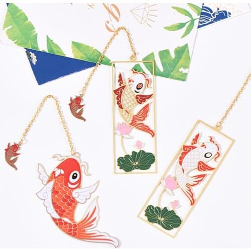 Color Metal Bookmark Chinese Style fish Tassel Retro Book Mark for Teachers Gift Student Supplies Gift Office School Stationery