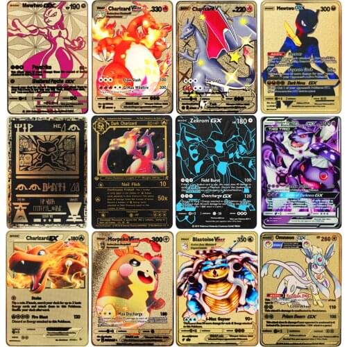 Pokemon Cards 27 Styles New Mewtwo GX MEGA Energy Gold Metal Card Super Game Collection AnimeToys For Children Christmas Gift