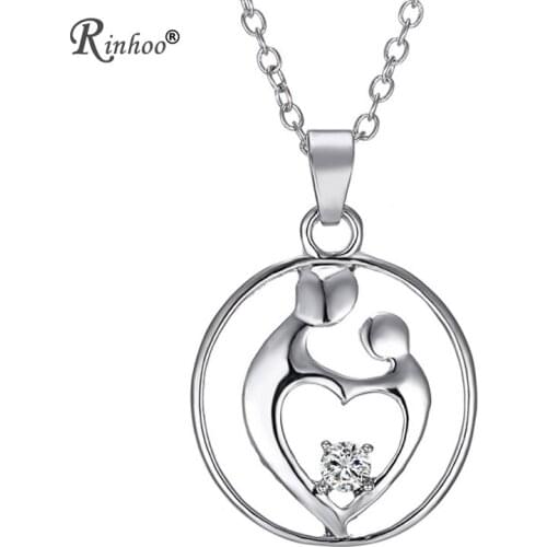 Rinhoo Mother Son Baby Kids Daughter Figure Gift Crystal Round Pendant Necklace Jewelry For Women
