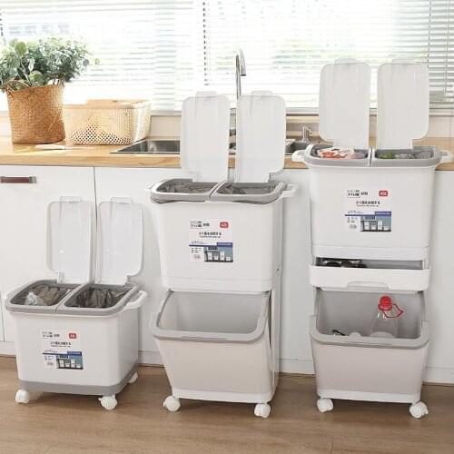 Creative Double Layer Trash Can Kitchen Garbage Cans Raised Lid Odor Proof Separation Cubo Basura Household Cleaning Tools E5