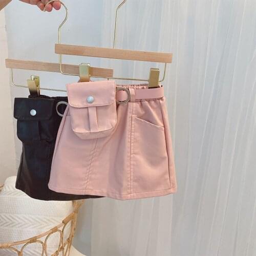 Toddler Girls Mini Skirt Fashion Pocket Faux Leather Skirts for Baby Girl Kids Solid Above Knee Skirts Girls 2020 Autumn New