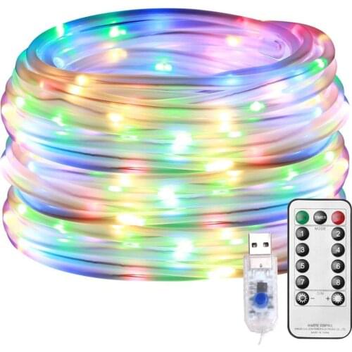 Multi Colour Rope Lights USB Powered, Timer/Remote Control/8 Modes, 10M 100 LED RGB Sensory Lights, Low Voltage, Waterproof Outd