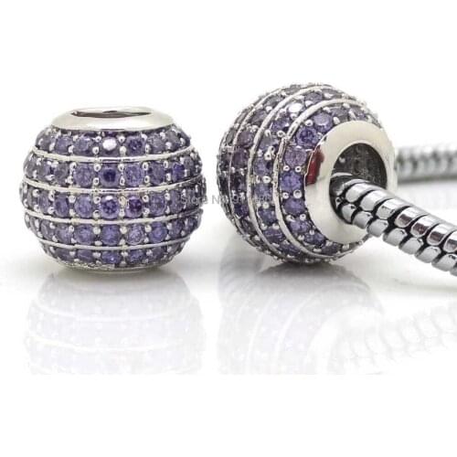 Fashion Micro Pave Purple Zircon Stone European Big Hole Beads Compatible With Charm Pandora Bracelet Necklace Jewelry