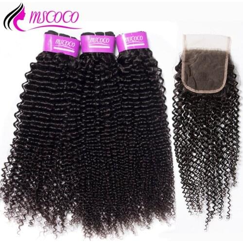 Mscoco Hair Brazilian Kinky Curly Bundles With Closure Lace Closure With Bundles Remy Human Hair Weave 3 Bundles With Closure