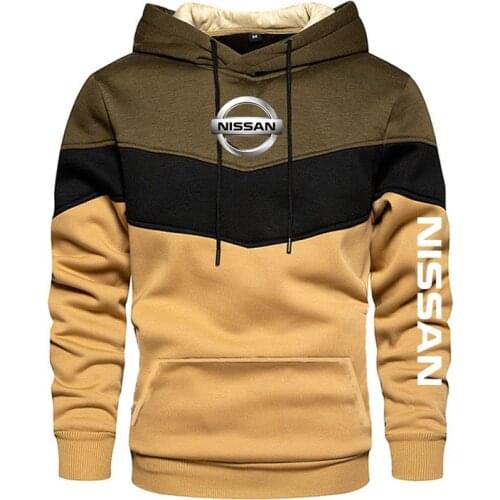 2021 New Spring and Autumn Mens Nissan Car Logo Patchwork Color Pullover Long Sleeve Hoodie Fashion Cotton Sweatshirt 5 Colori