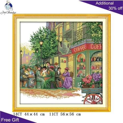 Joy Sunday Street Cafe Needlepoint RA138 14CT 11CT Counted and Stamped Home Decor A Street Cafe Embroidery DIY Cross Stitch kits