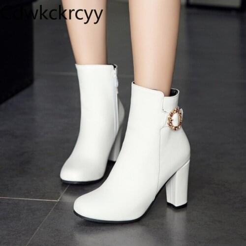 Winter The New fashion Round head Thick heel 8CM Martin boots white Sexy Plus cashmere Keep warm High heel Women boots size34-45