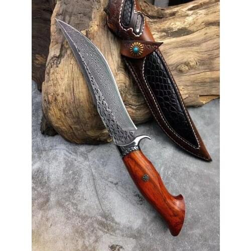 VG10 Damascus Steel 85 Layers Handmade Hunting Knife Fixed Blade Knife Leather Sheath Outdoor Survival Survival Camping EDC Tool