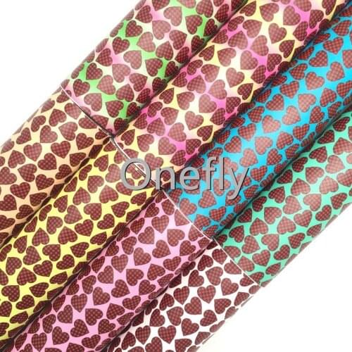 Onefly Hearts Printed Synthetic Leather, Smooth Faux Leather Fabric Sheets For Bow DIY handbags shoes FZ006