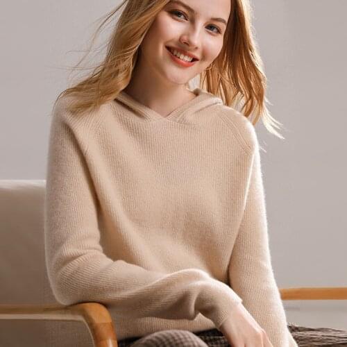 Autumn and winter new hooded jacket womens loose 100% pure cashmere