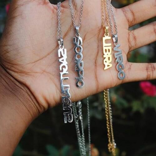 Zodiac Necklace For Women Stainless Steel Letters Pendant Choker Constellation Fashion Jewelry Necklaces Best Friend Bff Femme