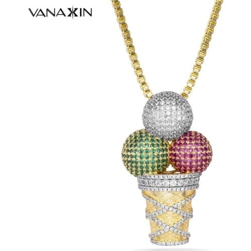 Ice Cream Pendant Charm For Women Punk Men Pendants Necklaces Red Green White CZ Bling Bling Party Jewelry