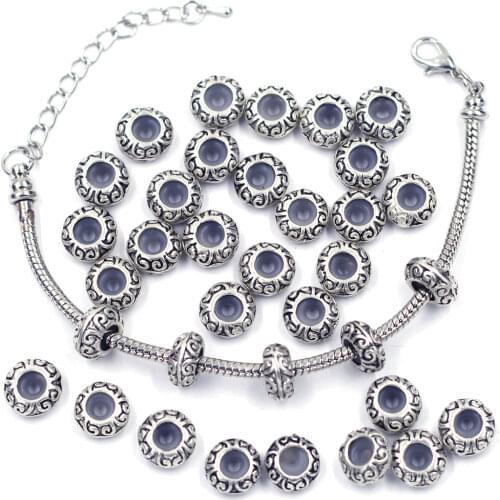 European Spacer Beads Fit Charms Bracelets Silver Tone Cloud Caved With Rubber Stopper Jewelry 11x5mm 10Pcs