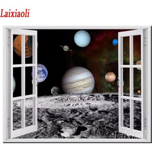 Window outside galaxy Space landscape Full Square Round Diamond Painting 3d Mosaic Diamant Embroidery 5D DIY hobby Room Decor