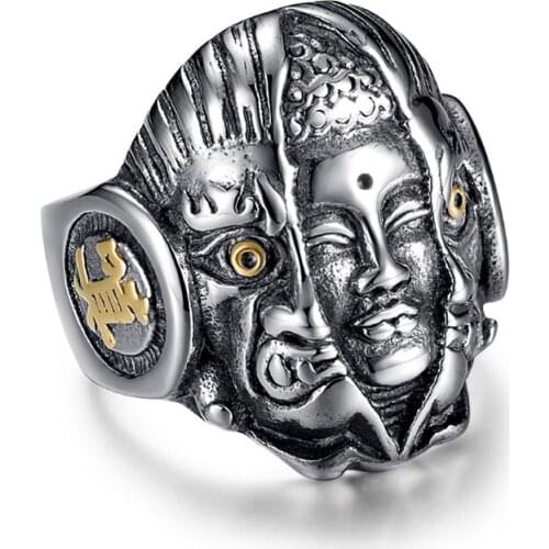 Demon & Buddha Religion Face Ring for Men Lord God The Eye of Evil One Ring Punk Domineering Signet Ring Titanium Jewelry