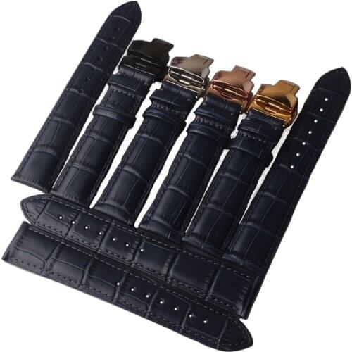 18mm 19mm20mm 21mm 22mm 23mm 24mm Watchband Genuine Leather Dark Blue with butterfly buckle silver gold black rosegold clasp new