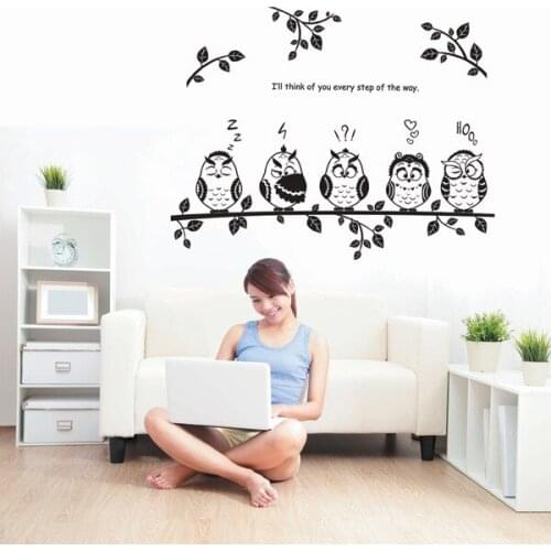 DIY Cartoon Night Owl Wall Sticker Tree Stickers Retro Vintage Poster Wallstickers for Kids Baby Rooms Decoration Decal Mural
