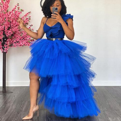 Blue Exquisite Classic Half Of Body Plus Size Skirts Hi-Lo Tulle Ruffles Skirts For Black Girls Custom Made