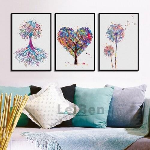 Modern Abstract Art Watercolor Love Tree Poster Print Canvas Painting Picture Home Bedroom Wall Art Graffiti Decoration Custom