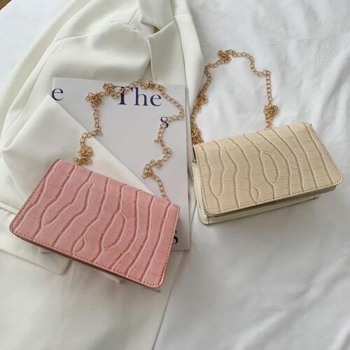 Women Simple PU Leather Shoulder Messenger Bags Fashion Stone Pattern Ladies Casual Chain Small Square Flap Crossbody Handbags