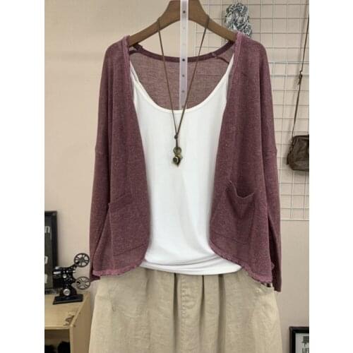 Loose Cotton Linen Knitted Women Sweater And Cardigan 2021 Summer New Solid Long-Sleeved Thin Female Outwear Coat Tops
