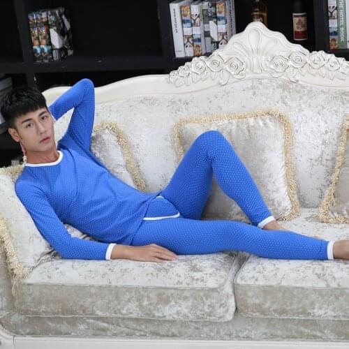 SEEINNER Brand Mens Thin Thermal Underwear Suits Based Render Dot Printed Low Waist Long Johns (for A Suit)