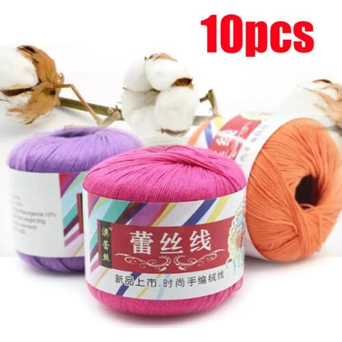 10pcs Fine Soft Thin Organic Yarn 100% Cotton Combed Yarn for Hand Knitting Dye Colorful