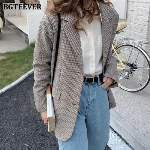 BGTEEVER Vintage Loose Single-breasted Female Blazer Tops Casual Full Sleeve Women Jackets 2021 Autumn Outwear Coat Women