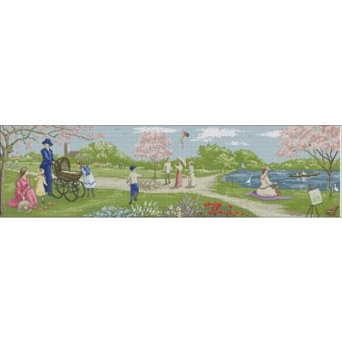 Higher Cotton Top Quality popular counted cross stitch kit flying kites kiteflying outing spring excursion park garden walk