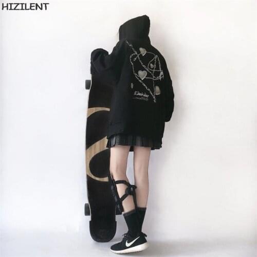 Harajuku Zip-up Y2K tops Sweatshirt grunge Clothing aesthetic vintage Love print goth jacket Punk Hooded Women OverSized hoodies