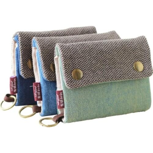 2020 Women Cotton Fabric Short Wallet for Female Large Capacity Gray Blue Ladies Denim Multifunction Men Purse Mini