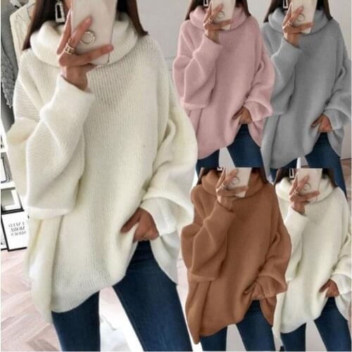 Y2K Women Long Sleeve Turtleneck Knitted Sweater Pull Femme Oversized Sweater Fall 2021 White/Pink/Brown For Women