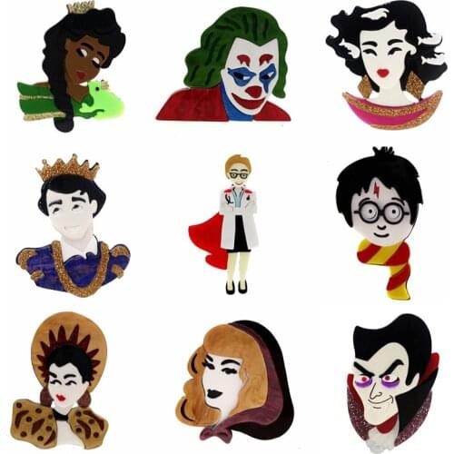 ZiccoWong Personality Design Princess Prince Vampire Figure Brooch Pin For Women Girl Cartoon Cute Figure Lapel Brooch Gift