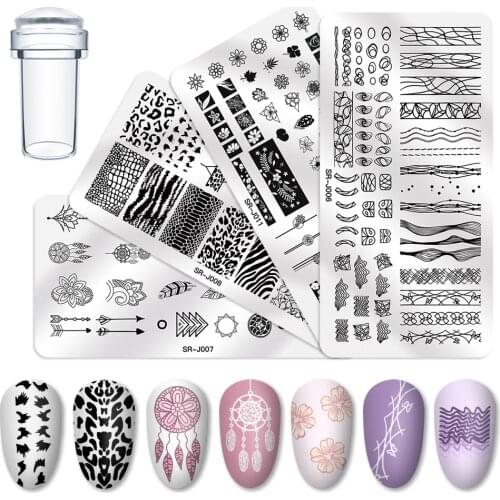1 Set Nail Stamping Plates Geometry Lace Flower Dream Catcher with Jelly Stamper Scrapper Sponge Manicure Image Plate Tool