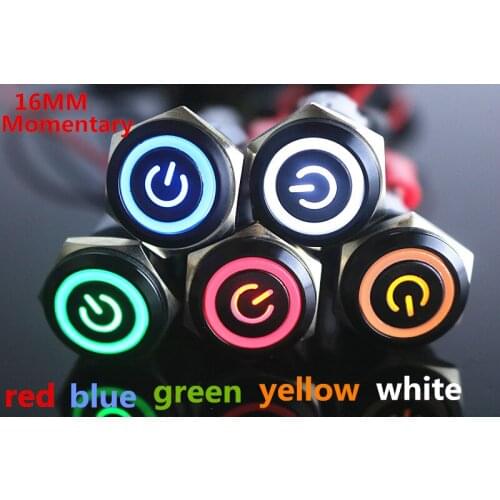 1pcs 5V 12V 24V 110V 220V LED Momentary Black 16mm Waterproof Metal Push Button Switch Stainless Steel Car Auto Engine H