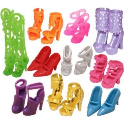 10pairs/lot Fashion Colorful Doll Accessories Shoes Heels Sandals For Barbie Dolls Best Gift For Girl Baby Toys Free Shipping