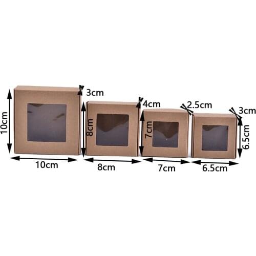 10 Pcs DIY Vintage Color Kraft Paper Gift Box Package With Clear Pvc Window Candy Favors Arts&krafts Display Package Box