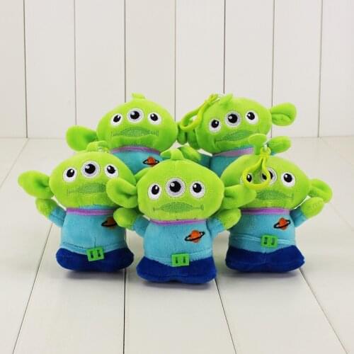 10pcs/lot 11cm toy story cute alien alien keychain plush cartoon movie doll toy kawaii alien have 3eyes doll for children gift