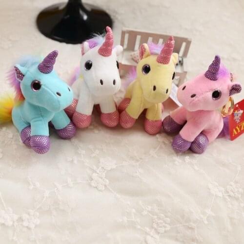 Wholesale 10pcs 13cm cartoon colorful unicorn plush little bag key chain pendant high quality stuffed toy girl gift