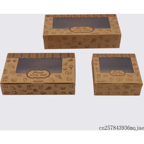 200pcs Cookies Box Kraft Cake Box Paper Cardboard Packaging with Clear pvc Window Baking Food Carton