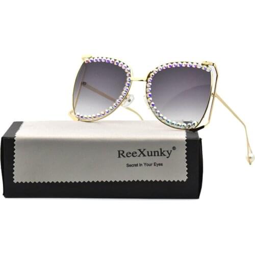 2021 Vintage Oversized Sunglasses Women Fashion Luxury Crystal Diamond Gradient Sun Glasses Men Retro Shades zonnebril dames