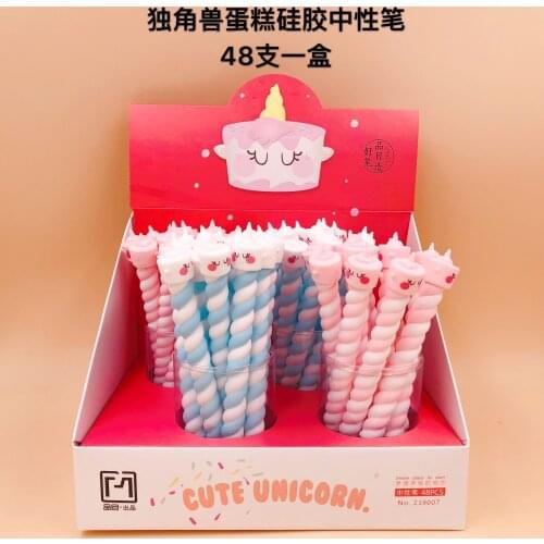 48pcs Writing Pen Black Gel Ink Pen Unicorn cake Pen for writing Cute stationery Kawaii office school supplies 0.5mm