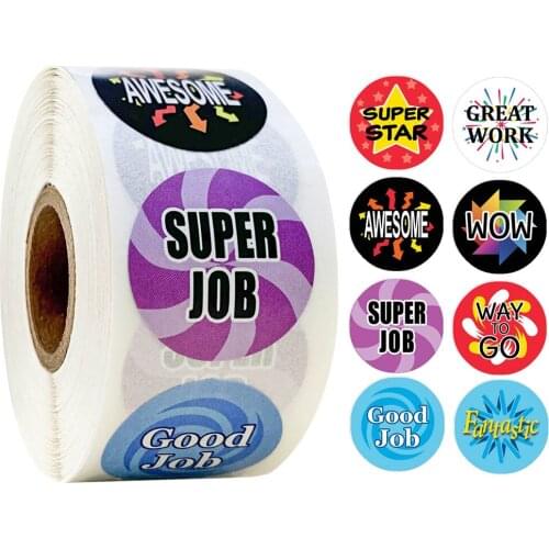 500pcs 8 different styles design reward sticker cartoon cute words'WOW''Awesome' school teacher student stationery sticker