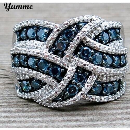 925 Silver Jewelry Sparkling Blue Sapphire Round Cut Zircon Stone Rings Female Retro Party Engagement Bridal Wedding Ring Gift